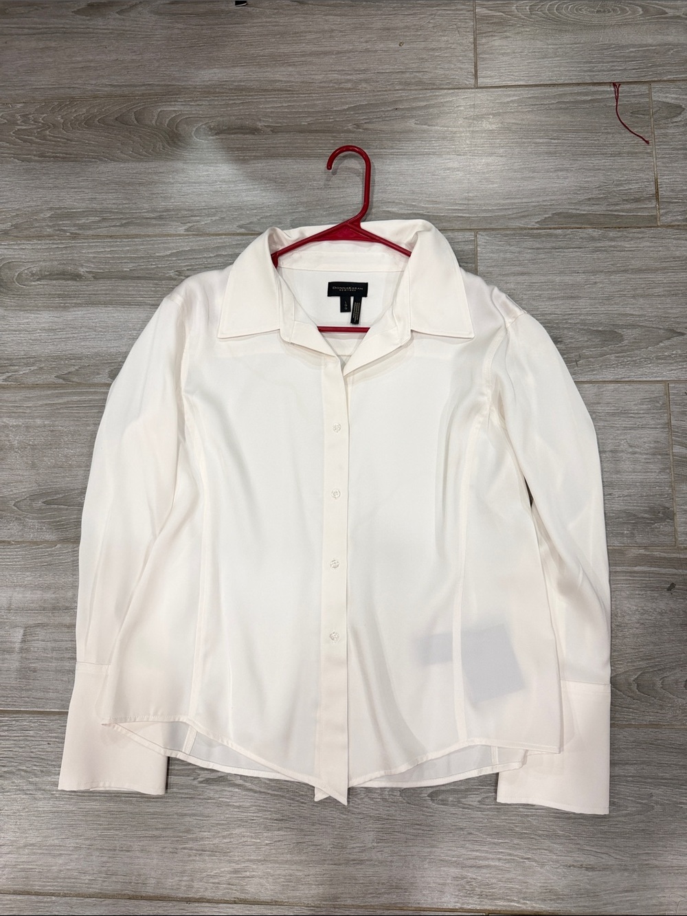 Donna Karan Classic White Satin Button-Front Women's Blouse L